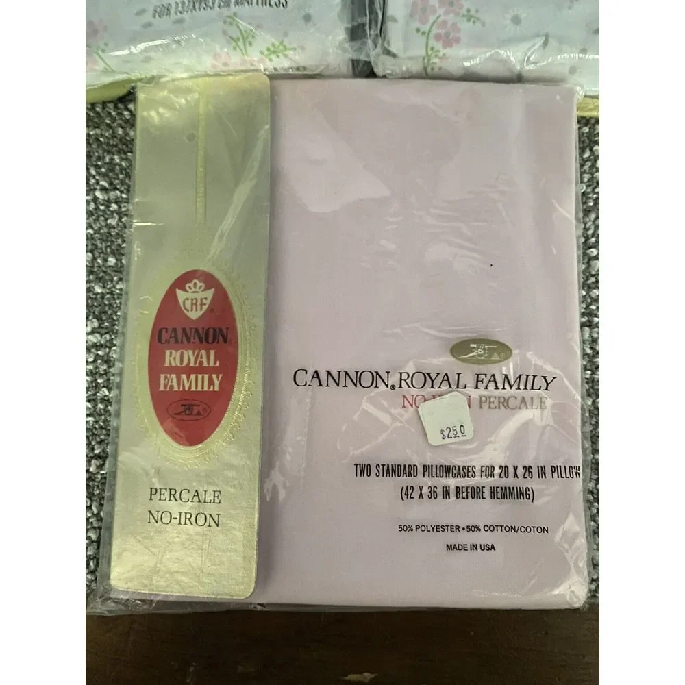 Cannon VTG Sheet Set Gold Label Non Iron Percale Full Size W Pillowcases Pink H1